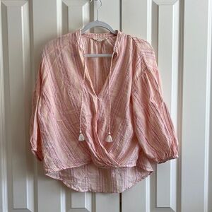 Lou and Grey for LOFT Striped Pink Blouse with Tassels